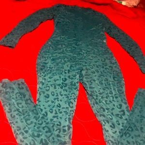 One piece sheer Turquoise leopard print